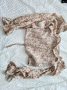 Smocked Floral Leopard Print Off-Shoulder Top - Cream & Brown